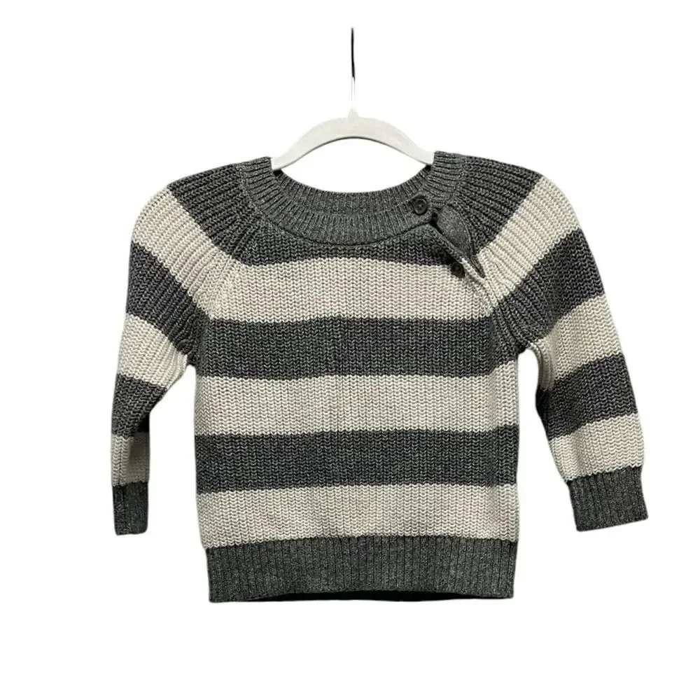 Baby Gap striped knit sweater, gray white, 12-18mo